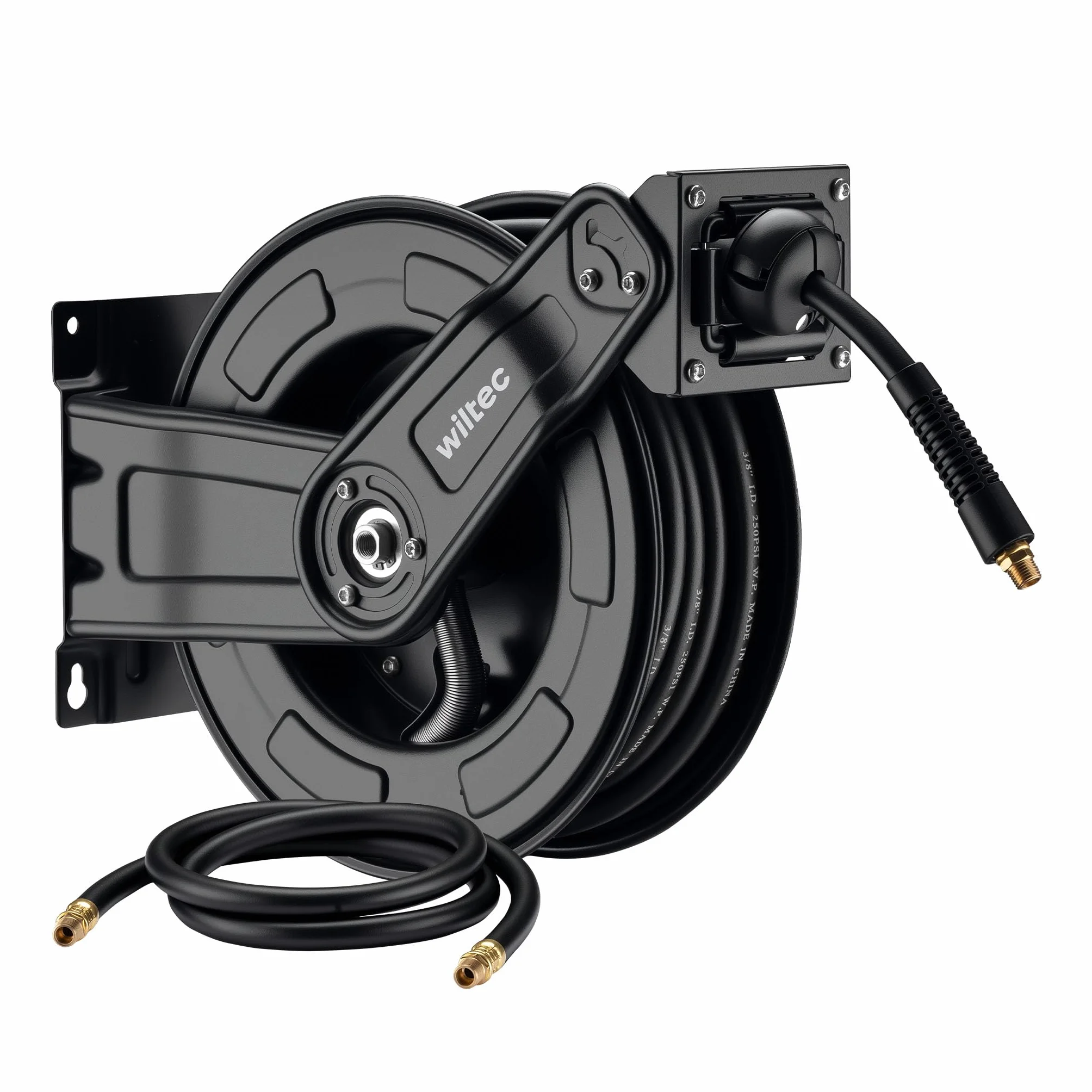 Wiltec Wąż ciśnieniowy o długości 20 m z bębnem stalowym, bęben z wężem na ciśnienie 20 barów, prosty montaż, średnica węża 3/8"