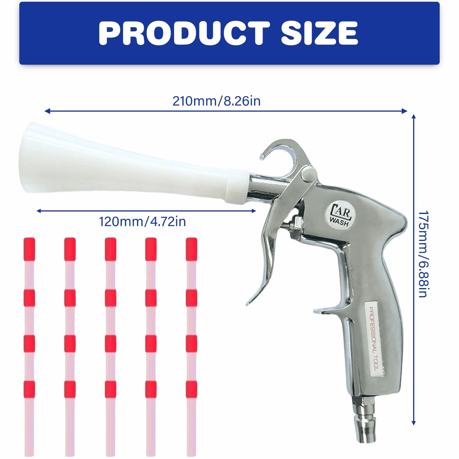 Pistolet do czyszczenia sprężonym powietrzem, pistolet do wydmuchiwania na sucho do kompresora, 6-9 bar, pistolet pneumatyczny z 5 wężami, pistolet natryskowy do usuwania brudu i kurzu z wnętrza