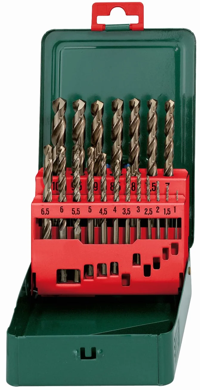 Metabo 627157000 Wiertła spiralne HSS-Co, 0 V, zielone, zestaw 19 sztuk