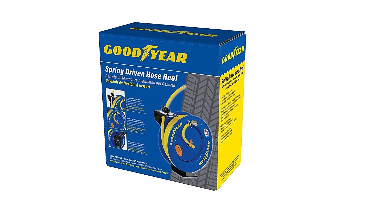 Goodyear Wąż pneumatyczny zwijany 9,5 mm x 15 m 20BAR Max SBR wąż gumowy wytrzymały przemysłowy stalowy pojedynczy rękaw konstrukcja