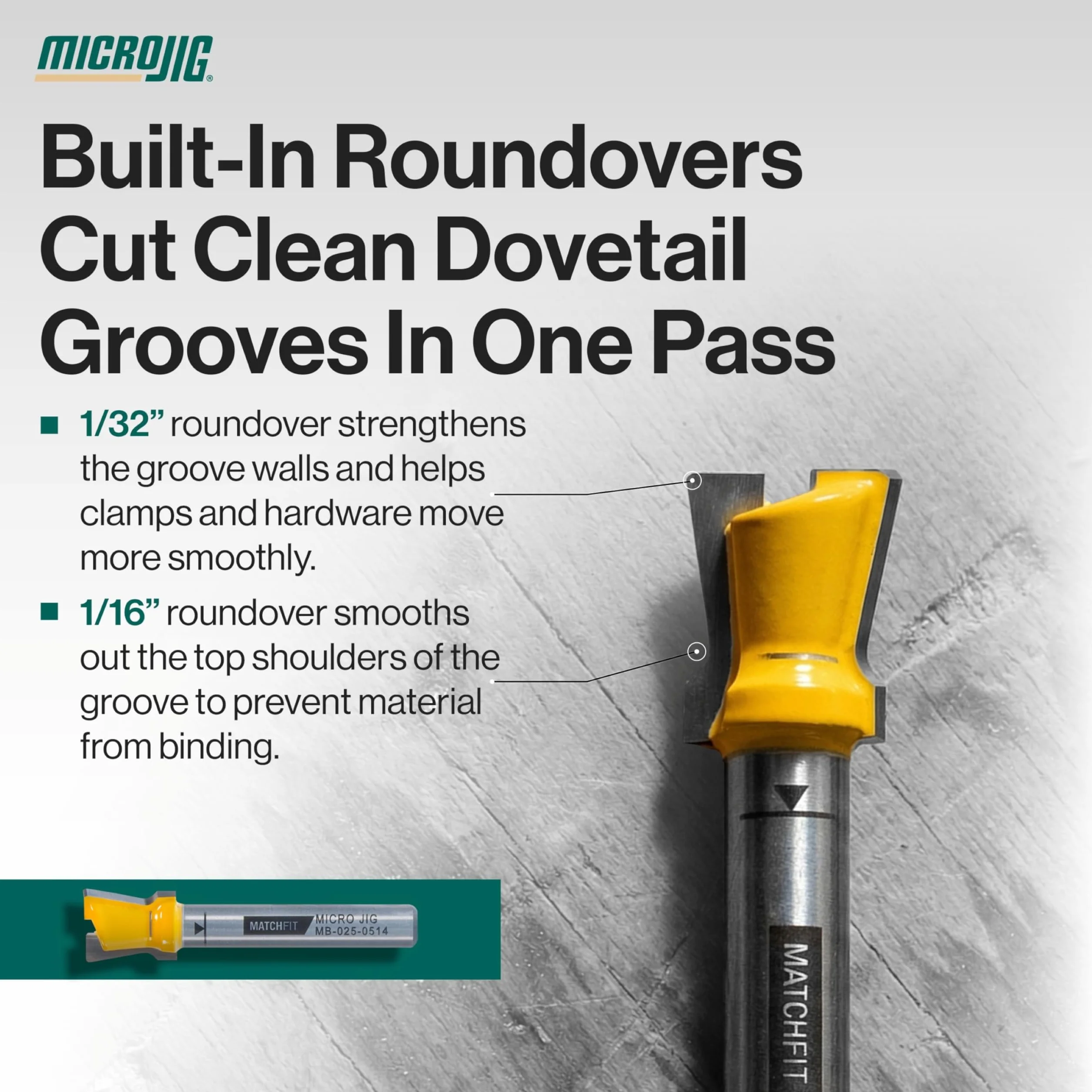 MICROJIG Matchfit MB-025-0514 końcówka do routera na jaskółczy ogon 1/4" chwyt 14° X 1/2"