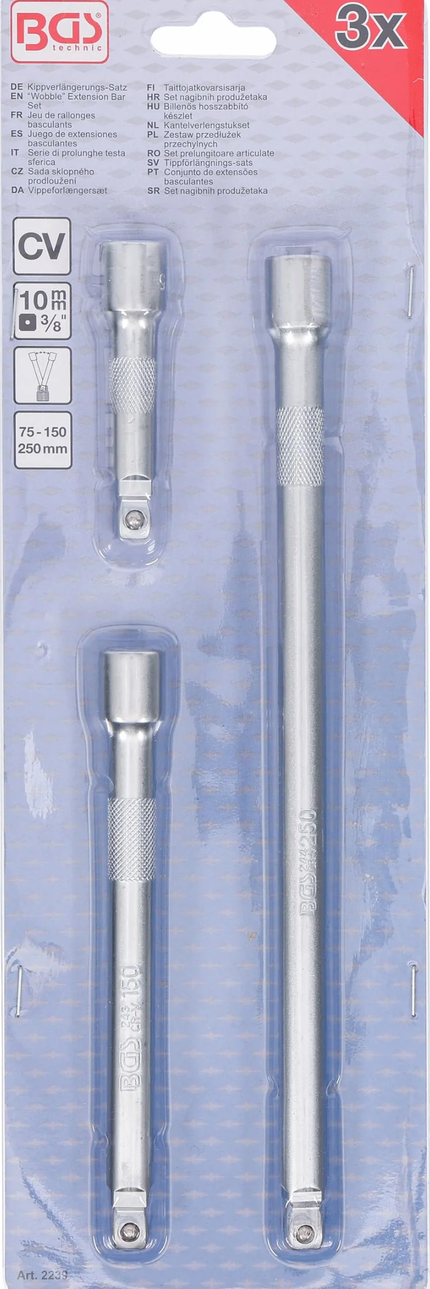 BGS 2239 | Zestaw przedłużek przechylnych | 10 mm (3/8") | 75 / 150 / 250 mm | 3 szt.