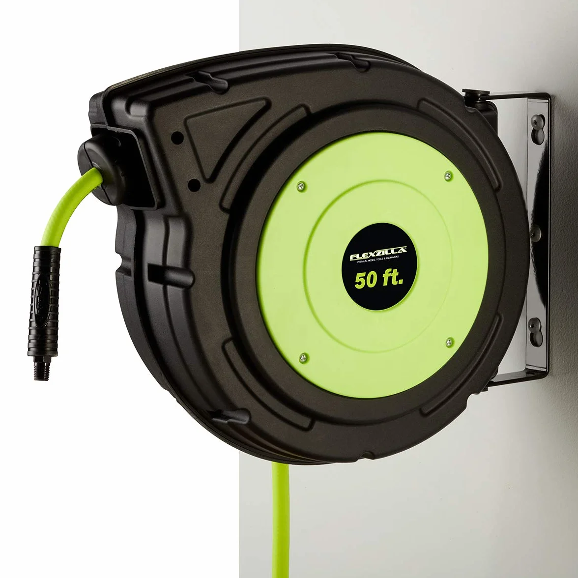 Flexzilla ZillaGreen L8250FZ Zwijany, zamknięty plastikowy bęben na wąż pneumatyczny, 3/8″ x 15 m, wytrzymały, lekki, hybrydowy
