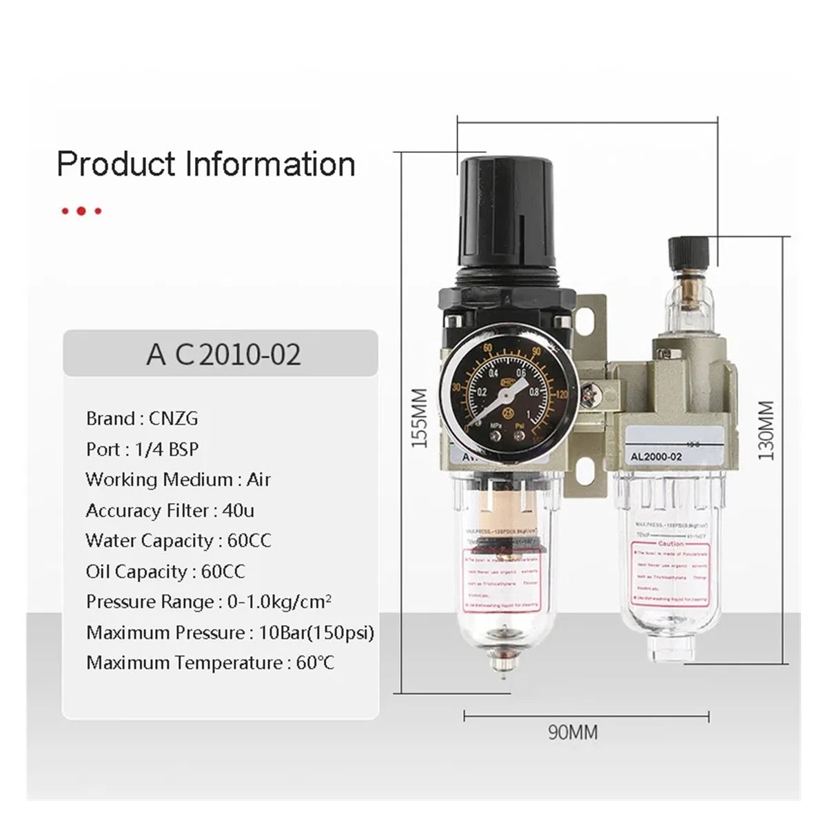 Filtr oleju sprężarki powietrza regulator ciśnienia pułapka parowa pneumatyczny separator wody ręczny odpływ AC2010-02 (AC2010-02+PC6mm)