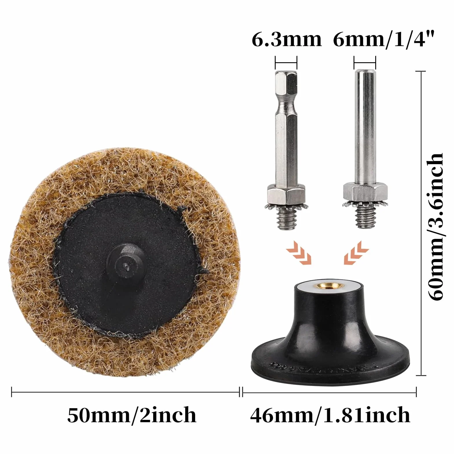 57 tarcze szlifierskie 50 mm à Change Rapide z, 1/4 Pouce Pad Support Tipe, pour Le Melulage des Bavures de Vernis et le Traitement