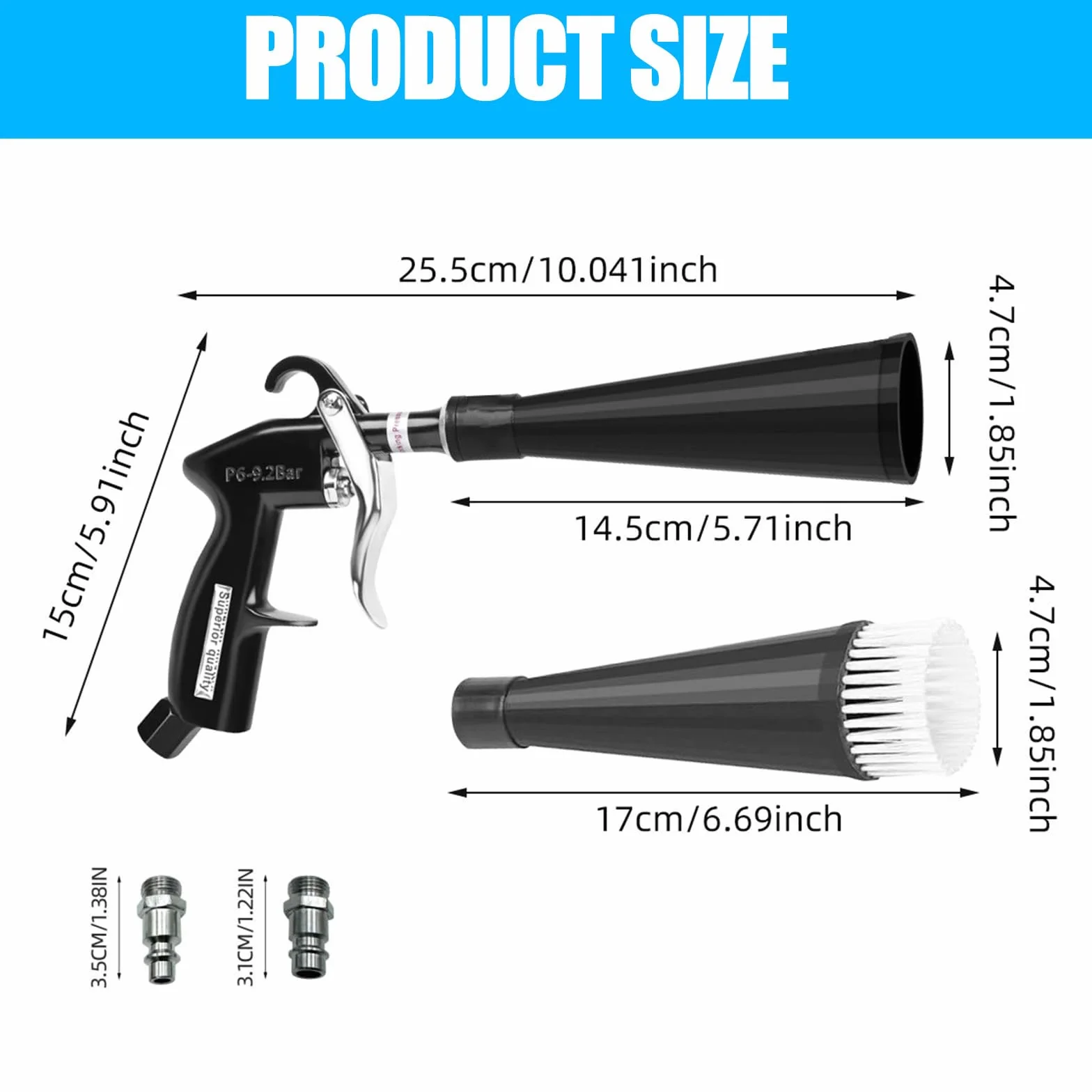 Pistolet do czyszczenia powietrza z 2 zestawami dysz, pistolet do przedmuchiwania na sucho pistolet do suszenia samochodów, precyzyjny pistolet sprężonego powietrza do siedzeń felg silników tkanin
