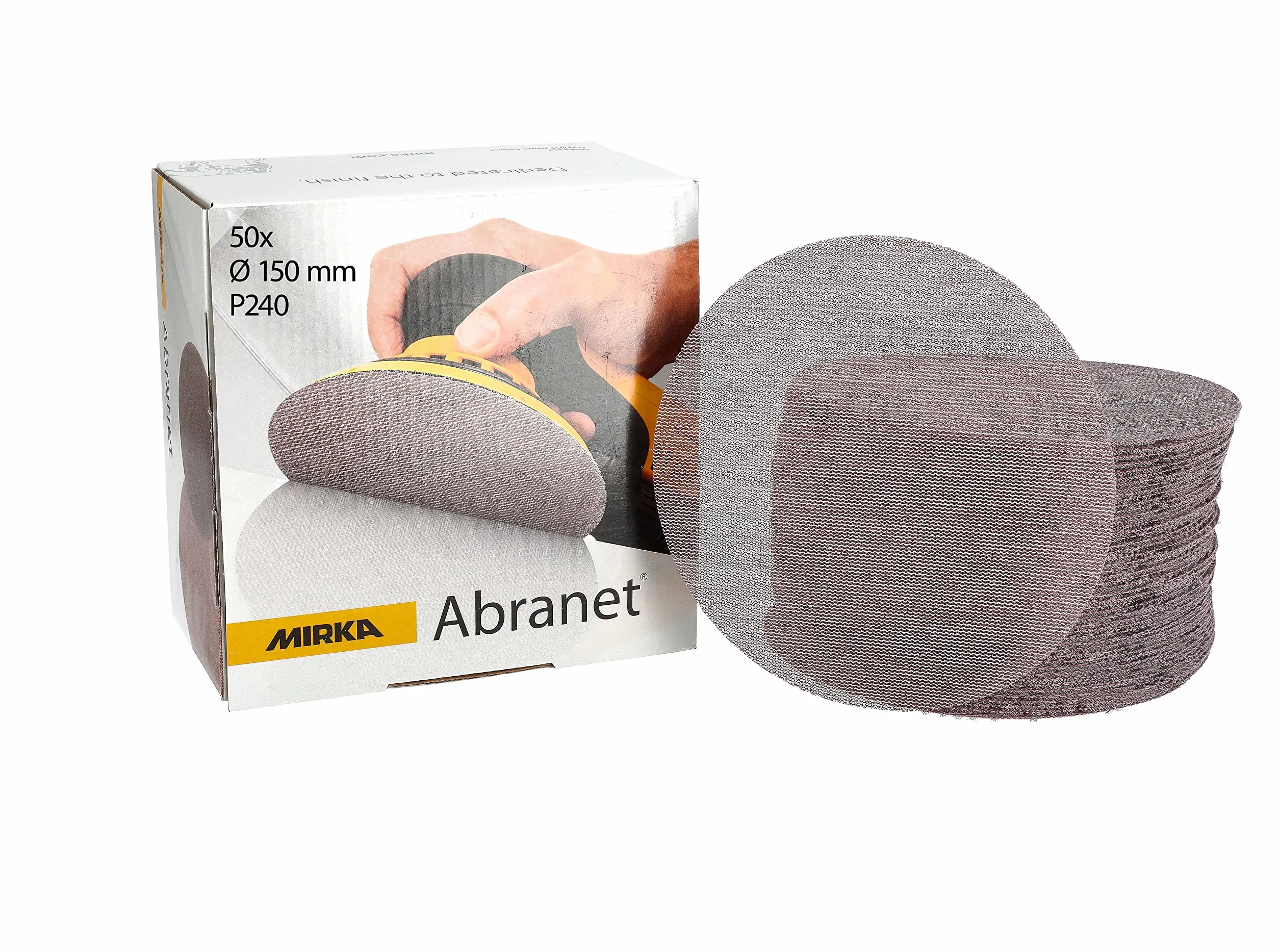 Mirka Abranet siatka ścierna Ø 150 mm rzep/ziarnistość P240 / 50 szt. / do szlifowania drewna, szpachli, lakierów, plastiku / 5424105025