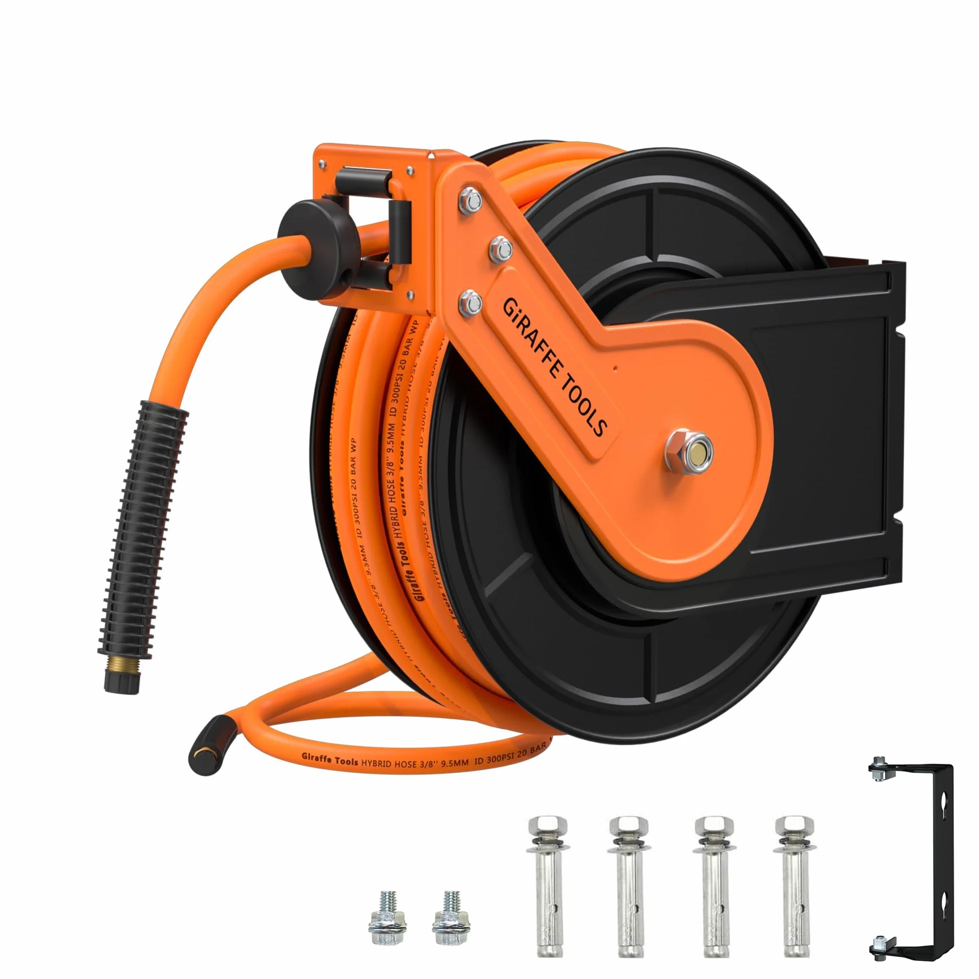 Giraffe Tools Zwijacz do węża pneumatycznego 15M, wytrzymały wąż powietrza 3/8" z szybką łącznością 1/4", maks. 300 PSI do narzędzi pneumatycznych, garażu, warsztatu