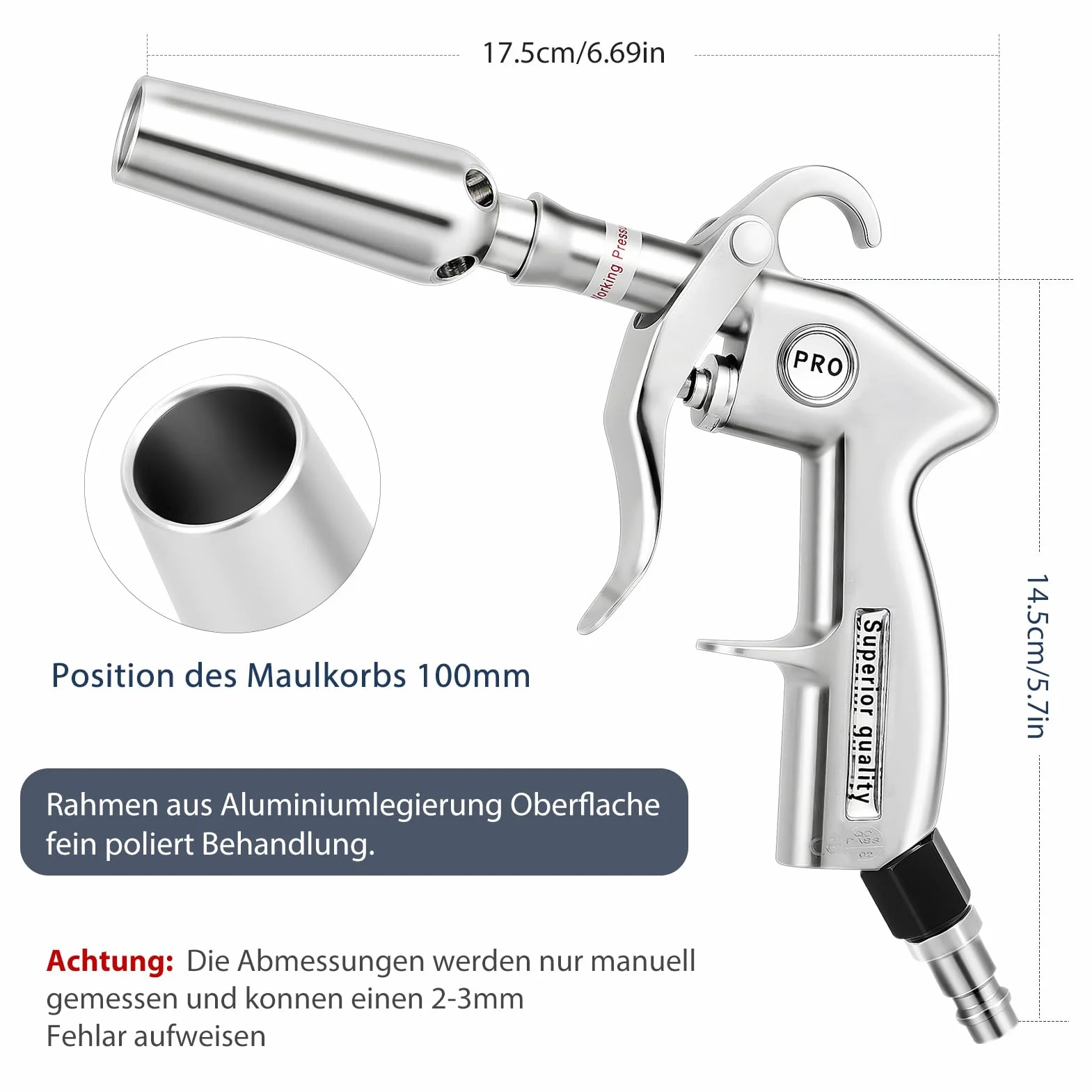 Klasyczny pistolet na sprężone powietrze do szybkiego suszenia i dmuchania, z aluminiową obudową, pistolet pneumatyczny z adapterem