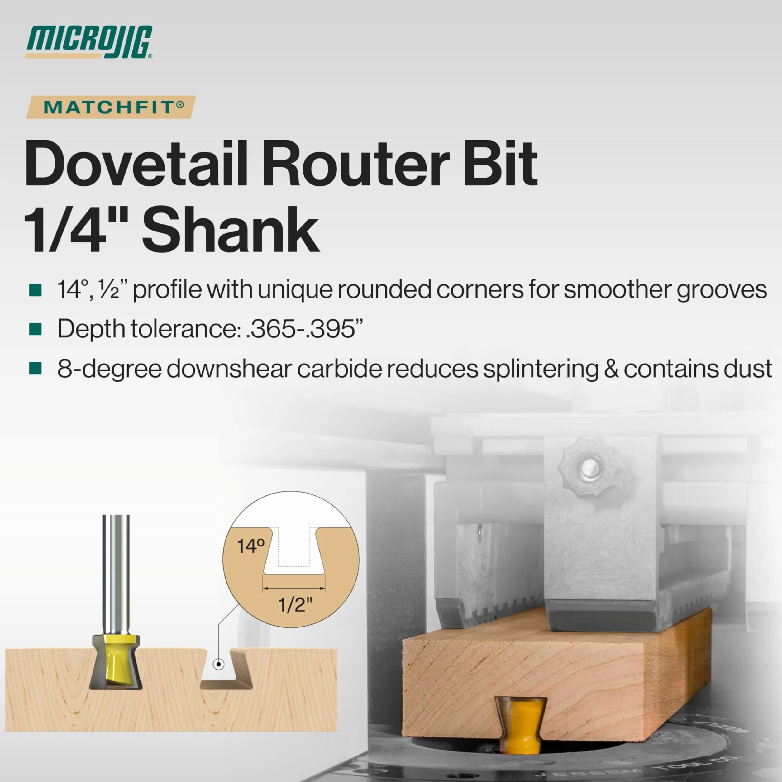 MICROJIG Matchfit MB-025-0514 końcówka do routera na jaskółczy ogon 1/4" chwyt 14° X 1/2"
