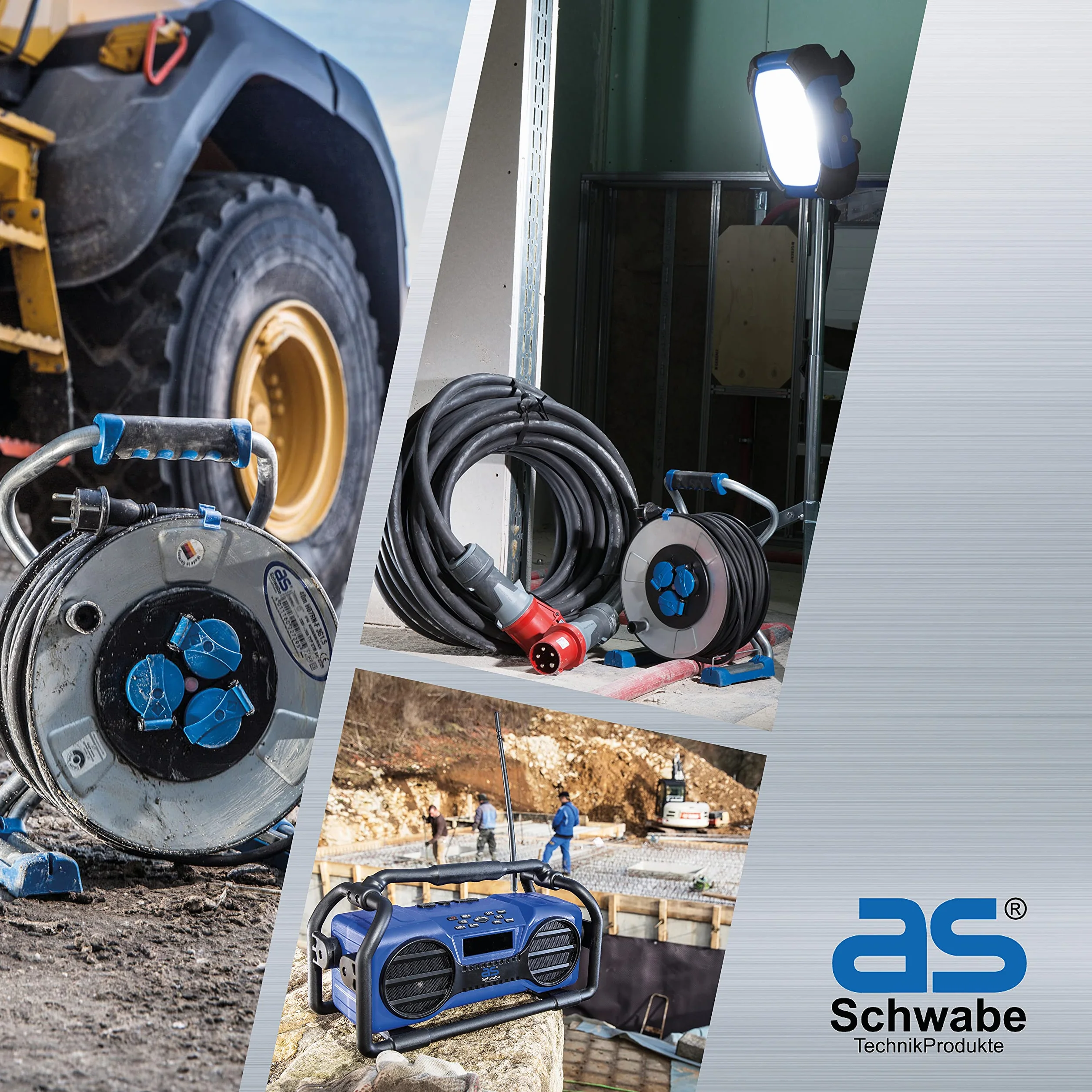 as - Schwabe Profi-Druckluft-Schlauch-Aufroller – 15 M PU-Schlauch und 1 M Anschlussschlauch – Drucklufttrommel mit Schlauchstopp und Schnell-Verschlusskupplung – Robuster Aufroller – Grau I 12613