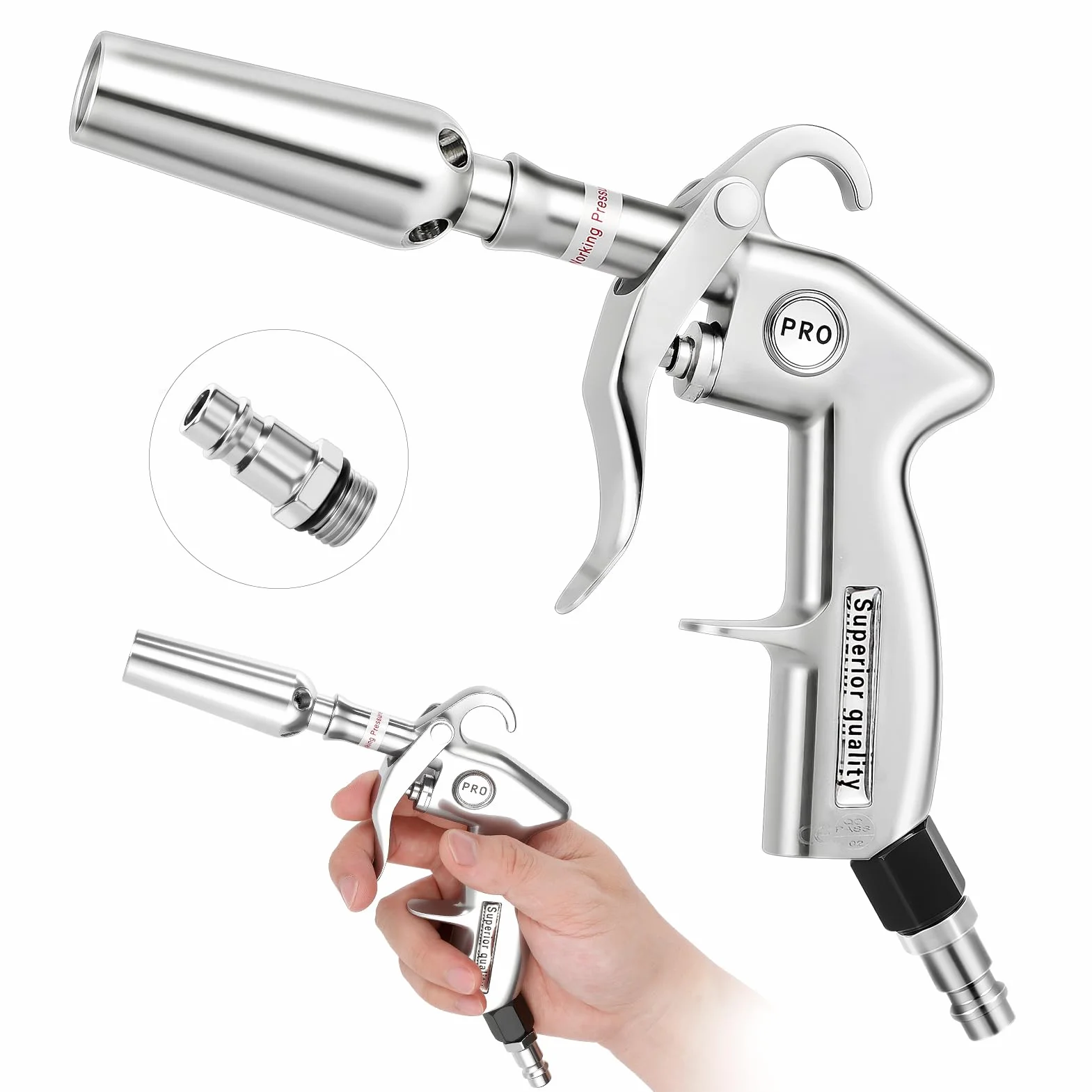 Klasyczny pistolet na sprężone powietrze do szybkiego suszenia i dmuchania, z aluminiową obudową, pistolet pneumatyczny z adapterem