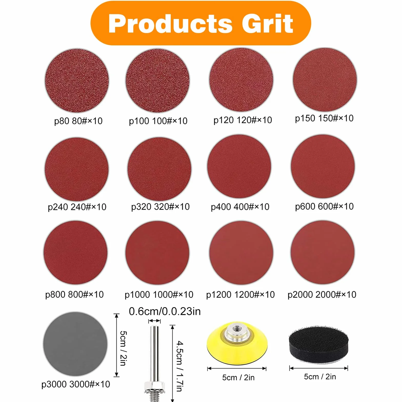 KONGMING 130 szt tarcza szlifierska 50 mm Rzep i rzetelka Ziarnistość 80 100 120 150 240 320 400 600 800 1000 1200 2000 3000 Podkładka szlifierska 2 cale Wiertło Szlifierskie