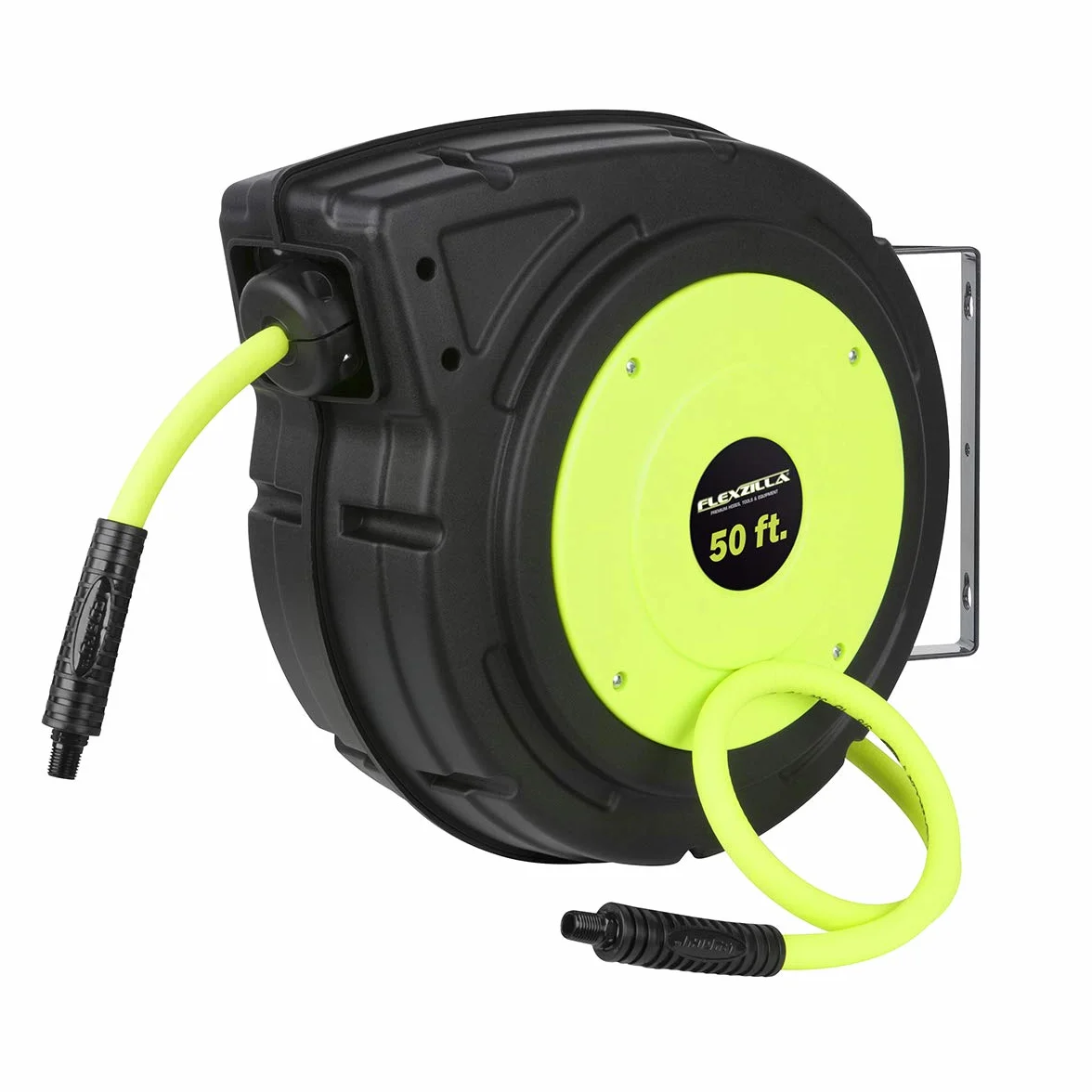 Flexzilla ZillaGreen L8250FZ Zwijany, zamknięty plastikowy bęben na wąż pneumatyczny, 3/8″ x 15 m, wytrzymały, lekki, hybrydowy