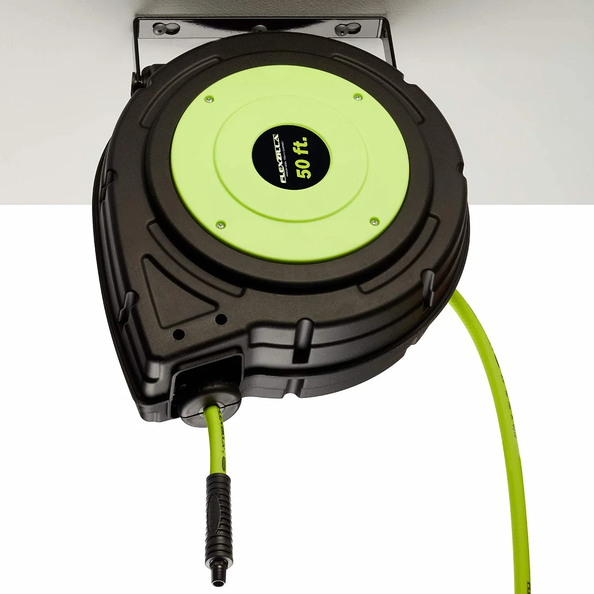 Flexzilla ZillaGreen L8250FZ Zwijany, zamknięty plastikowy bęben na wąż pneumatyczny, 3/8″ x 15 m, wytrzymały, lekki, hybrydowy