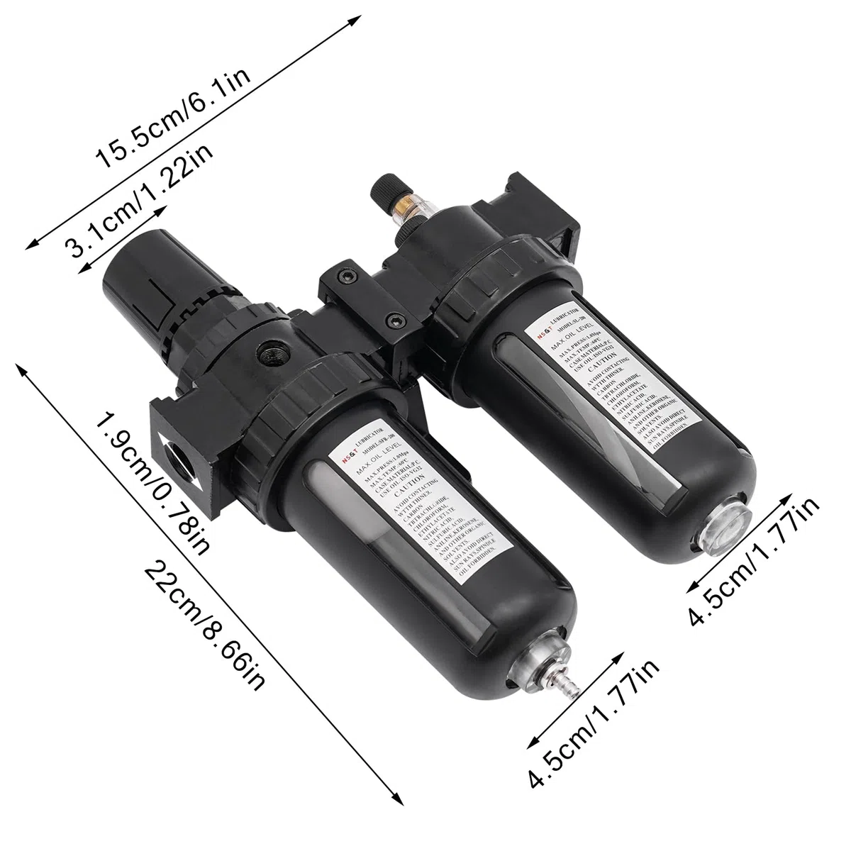 1/2" separator wody ze sprężonym powietrzem, regulator ciśnienia powietrza z manometrem, jednostka konserwacyjna do filtrowania odpadów kuchennych, wody olejowej, oleju mineralnego, oleju zwierzęcego,