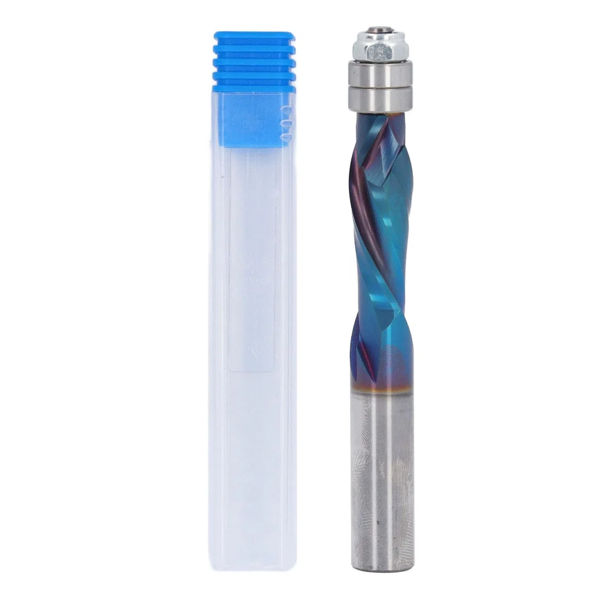 Fafeicy Frez Kompresyjny, Frez Spiralny z Węglika Spiekanego YK20, 1 trzpień 2-calowy, Powłoka Nano Blue, Prowadnica z Podwójnym łożyskiem, Czyste Cięcie od Góry i od Dołu do Routera CNC do Obróbki