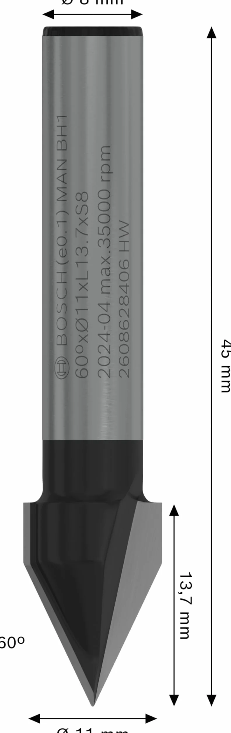 Bosch 1x Frez PRO do rowków typu V (do Miękkie drewno, Twarde drewno, Ø 11 mm, Professional Akcesoria Frez ręczny, Frez krawędziowy)